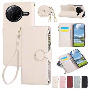 For Redmi K80 / Poco F7 Pro Round Buckle Zipper Wallet Leather Phone Case with Crossbody Strap(White)