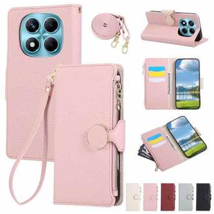For Redmi Note 14 Pro 4G Round Buckle Zipper Wallet Leather Phone Case with Crossbody Strap(Pink)