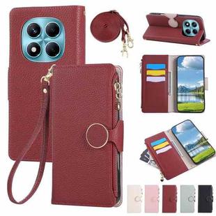 For Redmi Note 14 Pro 4G Round Buckle Zipper Wallet Leather Phone Case with Crossbody Strap(Red)