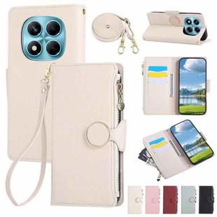For Redmi Note 14 Pro 4G Round Buckle Zipper Wallet Leather Phone Case with Crossbody Strap(White)