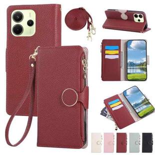 For Redmi Note 14 4G 164.8mm Round Buckle Zipper Wallet Leather Phone Case with Crossbody Strap(Red)