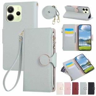 For Redmi Note 14 4G 164.8mm Round Buckle Zipper Wallet Leather Phone Case with Crossbody Strap(Sky Blue)