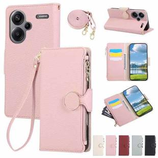 For Redmi Note 13 Pro+ Round Buckle Zipper Wallet Leather Phone Case with Crossbody Strap(Pink)