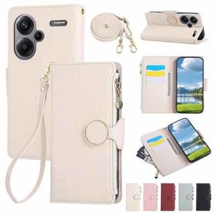 For Redmi Note 13 Pro+ Round Buckle Zipper Wallet Leather Phone Case with Crossbody Strap(White)
