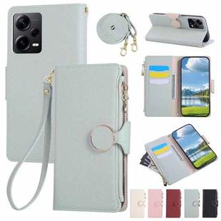 For Redmi Note 12 Pro 5G Round Buckle Zipper Wallet Leather Phone Case with Crossbody Strap(Sky Blue)