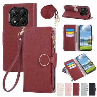 For Redmi Note 14 Pro 5G Round Buckle Zipper Wallet Leather Phone Case with Crossbody Strap(Red)