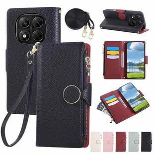 For Redmi Note 14 Pro 5G Round Buckle Zipper Wallet Leather Phone Case with Crossbody Strap(Black)