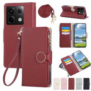 For Redmi Note 13 Pro 4G Round Buckle Zipper Wallet Leather Phone Case with Crossbody Strap(Red)