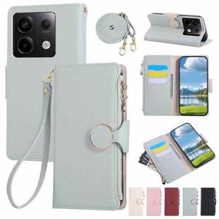 For Redmi Note 13 Pro 4G Round Buckle Zipper Wallet Leather Phone Case with Crossbody Strap(Sky Blue)