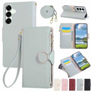 For Samsung Galaxy A14 4G / 5G Round Buckle Zipper Wallet Leather Phone Case with Crossbody Strap(Sky Blue)
