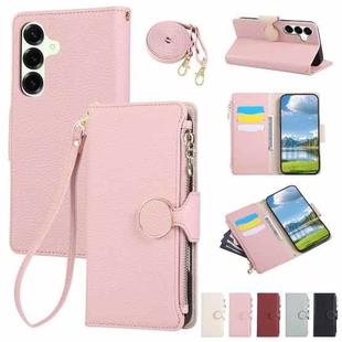 For Samsung Galaxy A16 4G / 5G / A26 5G Round Buckle Zipper Wallet Leather Phone Case with Crossbody Strap(Pink)