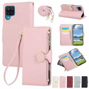 For Samsung Galaxy A42 5G Round Buckle Zipper Wallet Leather Phone Case with Crossbody Strap(Pink)