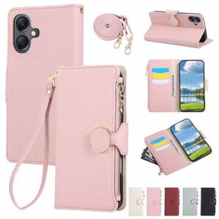 For Samsung Galaxy A05 Round Buckle Zipper Wallet Leather Phone Case with Crossbody Strap(Pink)