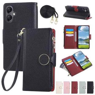 For Samsung Galaxy A06 Round Buckle Zipper Wallet Leather Phone Case with Crossbody Strap(Black)