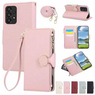For Samsung Galaxy A53 5G Round Buckle Zipper Wallet Leather Phone Case with Crossbody Strap(Pink)