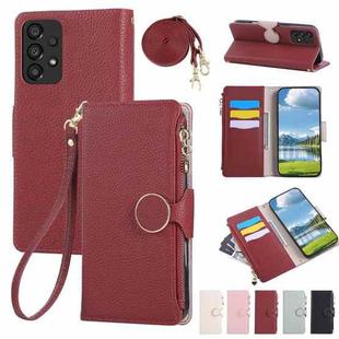 For Samsung Galaxy A53 5G Round Buckle Zipper Wallet Leather Phone Case with Crossbody Strap(Red)