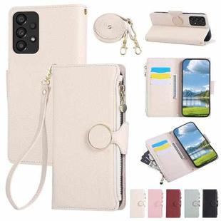 For Samsung Galaxy A13 4G / 5G Round Buckle Zipper Wallet Leather Phone Case with Crossbody Strap(White)