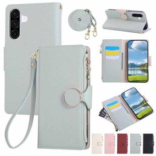 For Samsung Galaxy A36 5G Round Buckle Zipper Wallet Leather Phone Case with Crossbody Strap(Sky Blue)