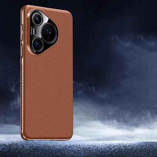 For Huawei Pura 70 Soft Armor Cooling Plain Leather Hybrid PC Phone Case(Brown)