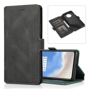 For OnePlus 7T Retro Magnetic Closing Clasp Horizontal Flip Leather Case with Holder & Card Slots & Photo Frame & Wallet(Black)