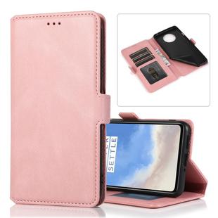 For OnePlus 7T Retro Magnetic Closing Clasp Horizontal Flip Leather Case with Holder & Card Slots & Photo Frame & Wallet(Rose Gold)