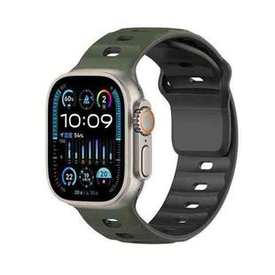 For Apple Watch 46mm / 49mm / 45mm / 44mm Dual-Color Mecha Armor Silicone Watch Band(Army Green Black)