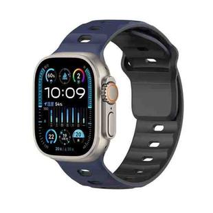 For Apple Watch 46mm / 49mm / 45mm / 44mm Dual-Color Mecha Armor Silicone Watch Band(Midnight Blue Black)
