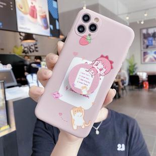For iPhone 11 Cartoon Pattern Protective Case with Holder(Cat and Girl)