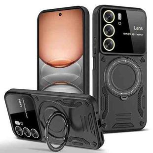 For Realme C75 4G Large Window MagSafe Holder Phone Case(Black)