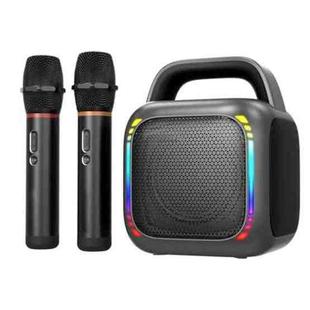 MS6K Portable RGB Dazzling Bluetooth Speaker Outdoor Karaoke Subwoofer, Style:Dual Mic(Black)