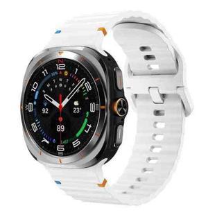 For Samsung Galaxy Watch8 Classic 46mm / Watch8 44mm / 40mm xDfind Wavy Grain Stitched Silicone Watch Band, Size:S(White)