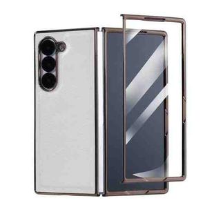 For Samsung Galaxy Z Fold6 5G Bamboo Fiber Texture + Flannel Phone Case with Tempered Film(White)