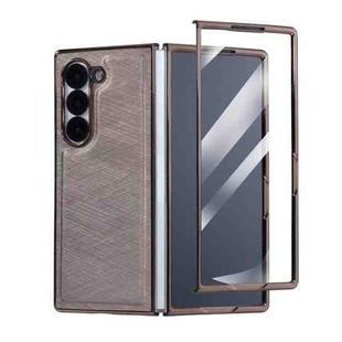 For Samsung Galaxy Z Fold3 5G Bamboo Fiber Texture + Flannel Phone Case with Tempered Film(Silver Grey)