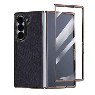 For Samsung Galaxy Z Fold7 5G Bamboo Fiber Texture + Flannel Phone Case with Tempered Film(Black)