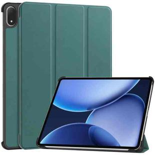 For OnePlus Pad 2 Pro / Pad 3 Custer Texture 3-Fold Holder Leather Smart Tablet Case(Dark Green)