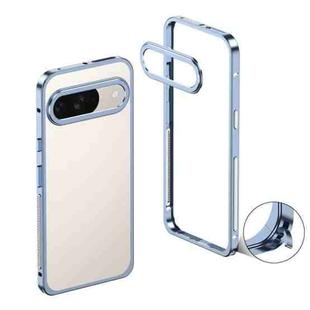For Google Pixel 9 / 9 Pro Metal Frame Heat Dissipation Phone Case with Camera Guard Ring(Blue)