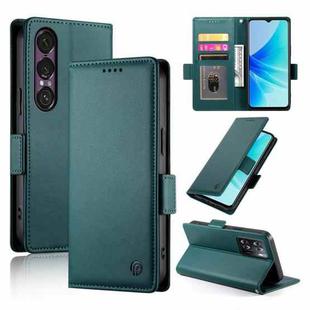 For Sony Xperia 1 VII Side Buckle Magnetic Frosted Leather Phone Case(Dark Green)