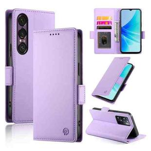 For Sony Xperia 1 VII Side Buckle Magnetic Frosted Leather Phone Case(Purple)