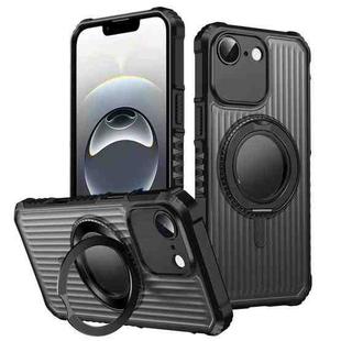 For iPhone 16e Skin Sense Rotation Stand Semi-transparent Magsafe Phone Case(Black)