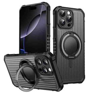 For iPhone 16 Pro Max Skin Sense Rotation Stand Semi-transparent Magsafe Phone Case(Space Gray)