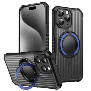 For iPhone 15 Pro Max Skin Sense Rotation Stand Semi-transparent Magsafe Phone Case(Royal Blue)