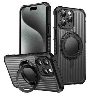 For iPhone 15 Pro Max Skin Sense Rotation Stand Semi-transparent Magsafe Phone Case(Black)