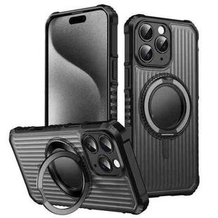 For iPhone 15 Pro Skin Sense Rotation Stand Semi-transparent Magsafe Phone Case(Space Gray)