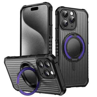 For iPhone 15 Pro Skin Sense Rotation Stand Semi-transparent Magsafe Phone Case(Deep Purple)