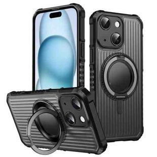 For iPhone 15 Plus Skin Sense Rotation Stand Semi-transparent Magsafe Phone Case(Space Gray)