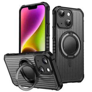 For iPhone 14 Plus Skin Sense Rotation Stand Semi-transparent Magsafe Phone Case(Space Gray)