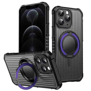 For iPhone 12 Pro Max Skin Sense Rotation Stand Semi-transparent Magsafe Phone Case(Deep Purple)