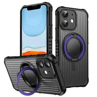 For iPhone 11 Skin Sense Rotation Stand Semi-transparent Magsafe Phone Case(Deep Purple)