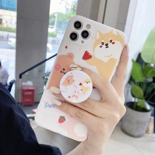 For iPhone 11 Cartoon Animal Pattern Protective Case with Holder(White)