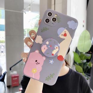 For iPhone 11 Pro Cartoon Animal Pattern Protective Case with Holder(Gray)